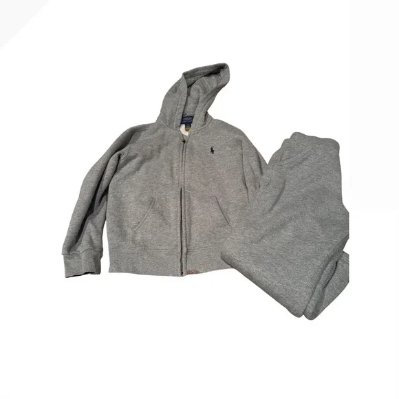 Polo Ralph Lauren Kids Gray Fleece Hoodie and Sweatpants Tracksuit Set Size 5 - Picture 4 of 4